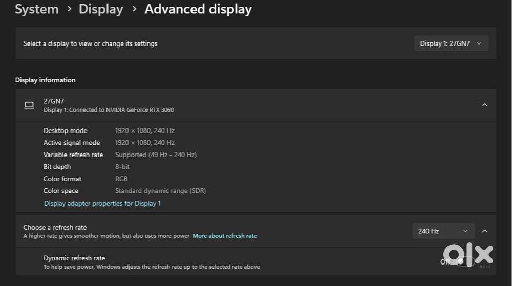LG ULTRAGEAR FHD 240HZ (27Gn750) 27inch