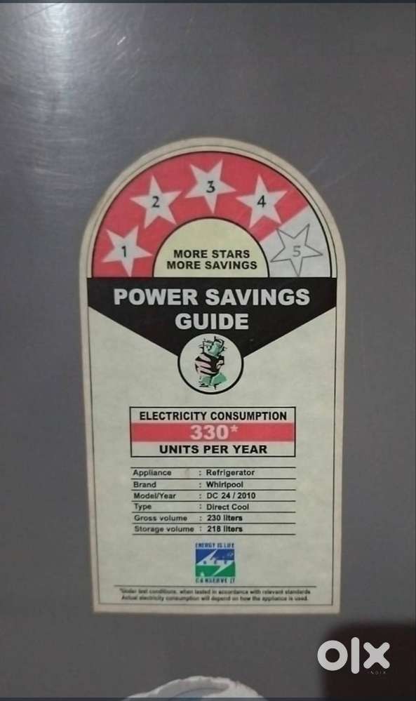 Whirlpool refrigerator 230 liter 4 star