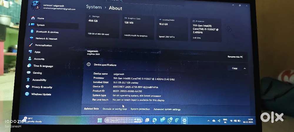 Dell i5, 16gb, 512 rom, 11th gen