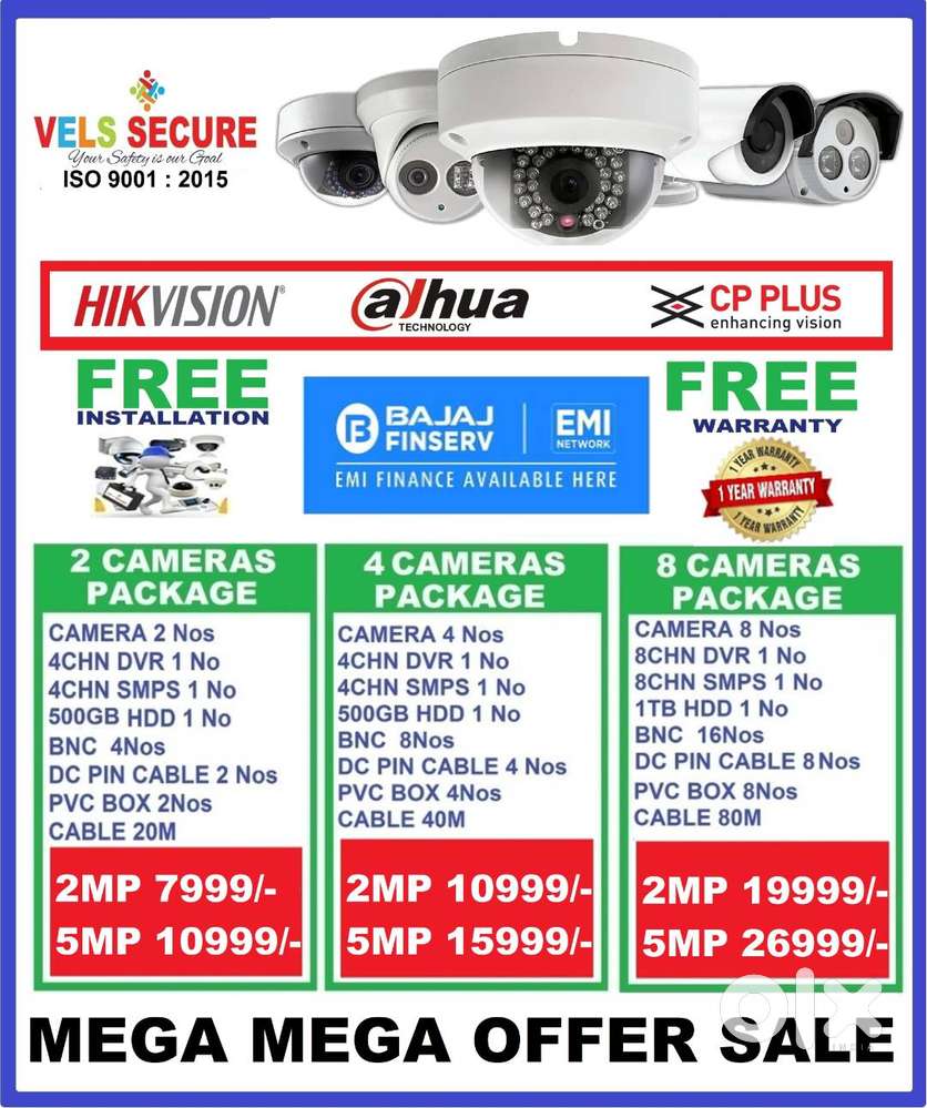 MEGA   DISCOUNT  SALE OF       2MP HIKVISION or DAHUA or CP PLUS CCTV