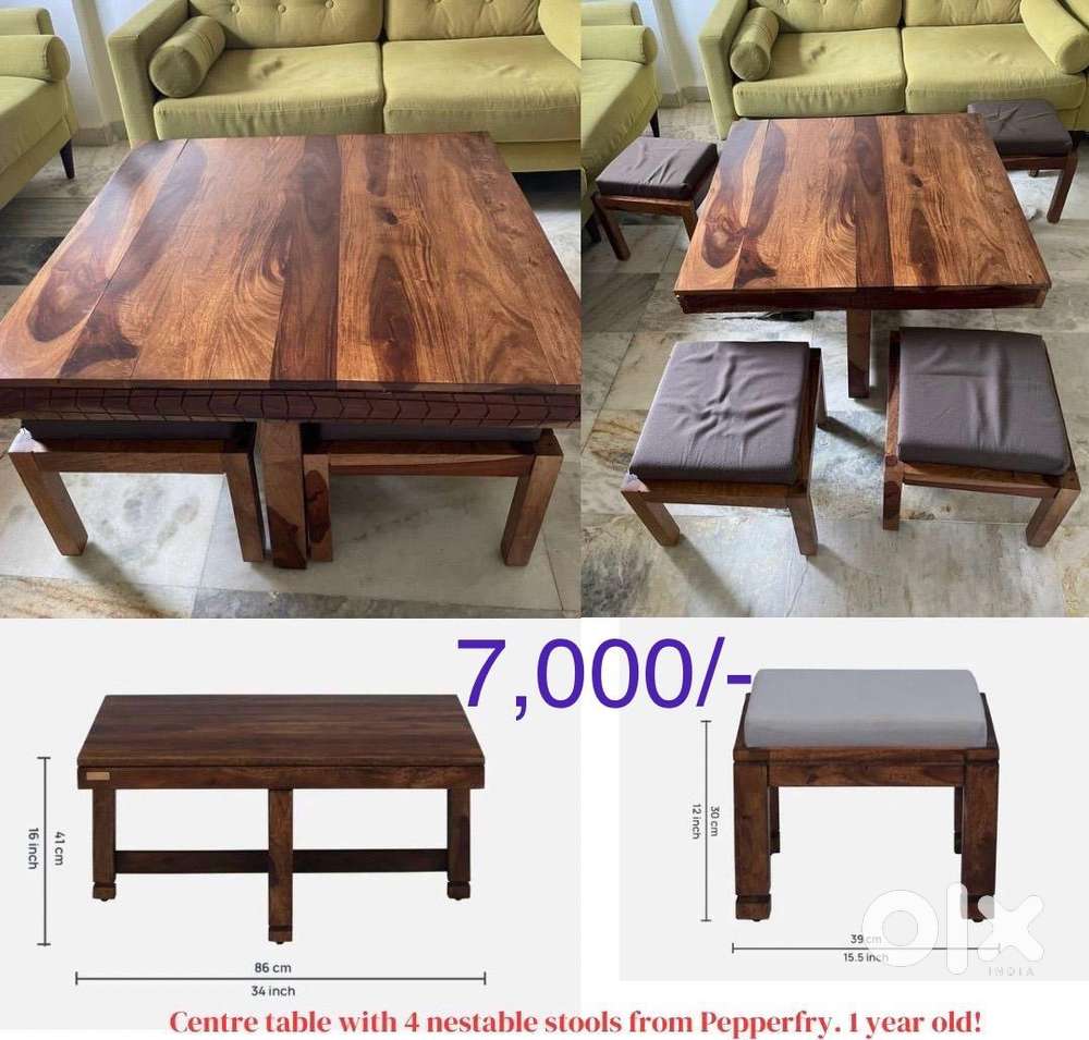 Coffee table with 4 nestable stools