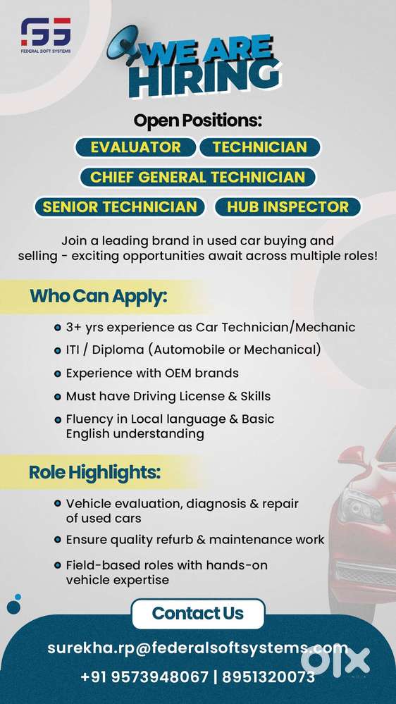 Car Technician/Evaluator/Hub inspector