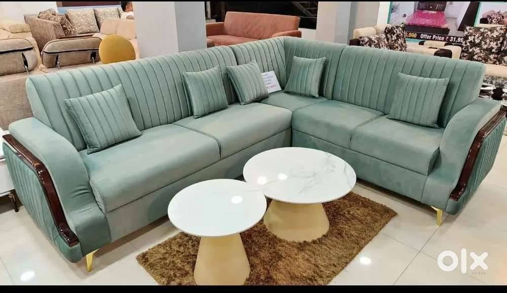 L shape sofa set with beautiful colour and stripes model beautifully