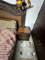 Double king size teakwood bed with two side table and double mattress