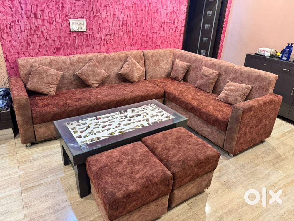 L-Shape Sofa  with table and puffy for sale