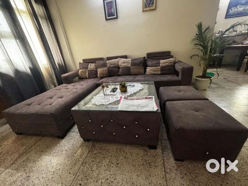 L Shape Sofa with Cushioned Center Table