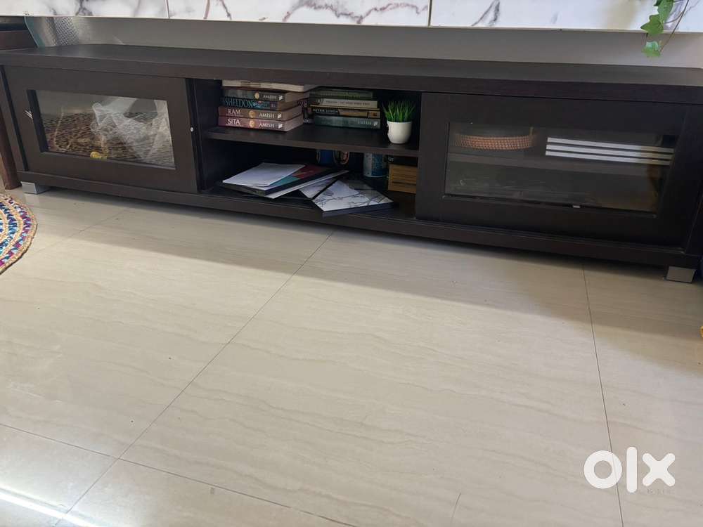 Engineered wood book shelf with glass
