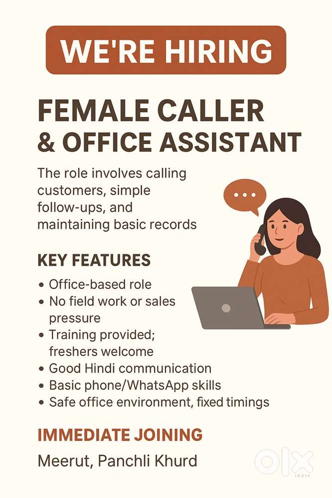 Office-based role for a Female Caller and Office assistant
