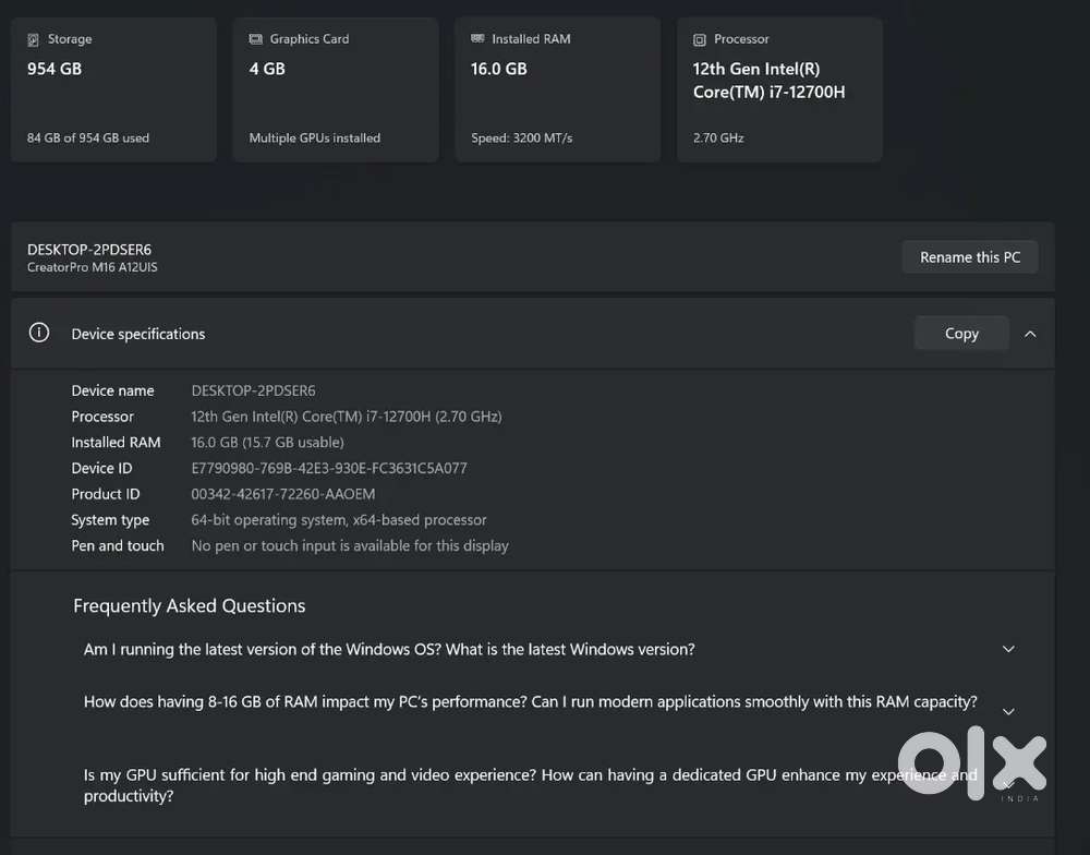 MSI CREATOR PRO M16 LAPTOP