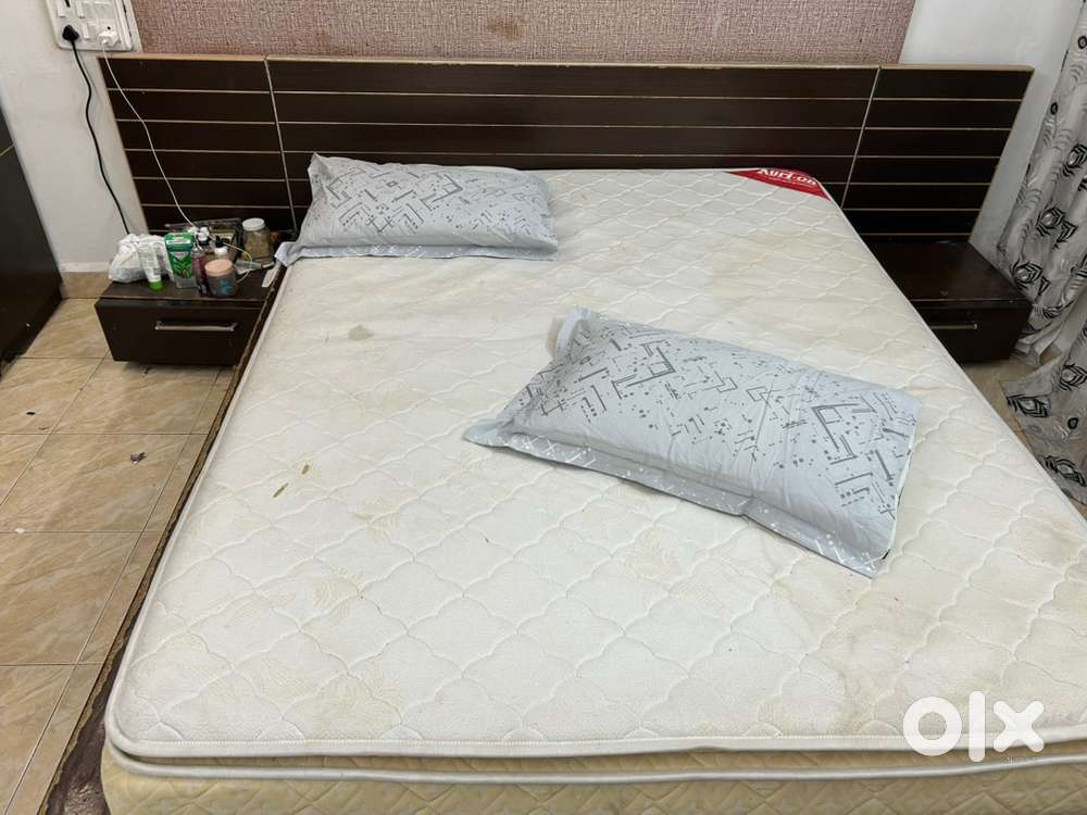 Queen Size bed + Storage & 2 side table + kurlon 8” pocket Kurlon matt