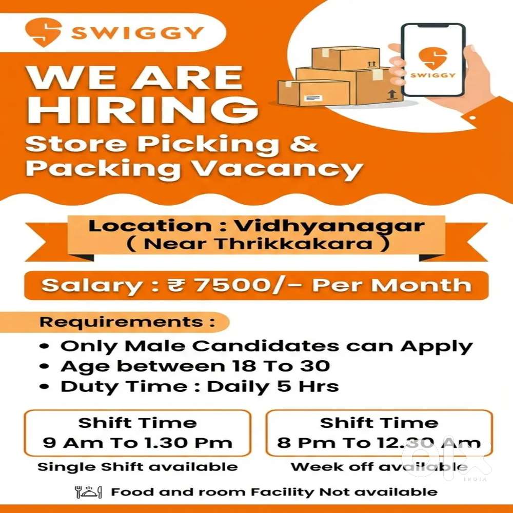 Vidhyanagar Swiggy Packing Picking vacancy