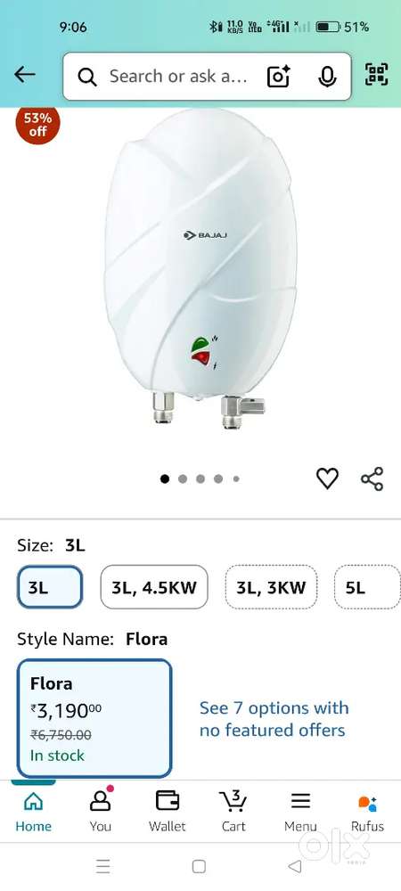 Bajaj Instant geyser 3 ltr