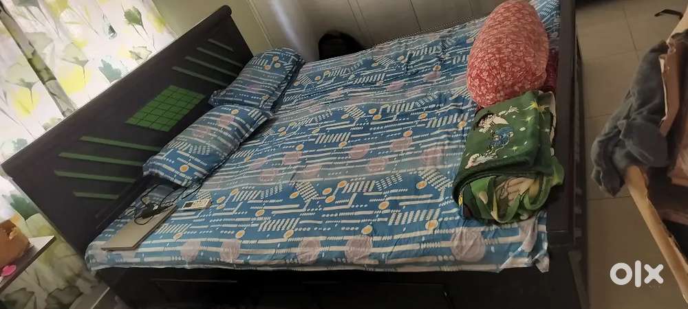 Robust king size wooden bed with storage