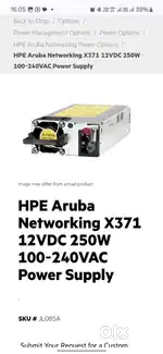 HPE Aruba networking x371 12vDC 250w 100-240 VAC power power supply