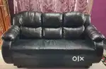 Black Leather Sofa Set – 3+1+1 Seater, Comfortable & Durable