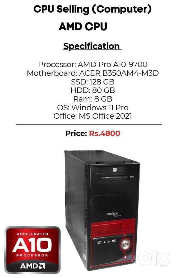 ACER AMD PRO A10 Desktop CPU (PC Computer System)