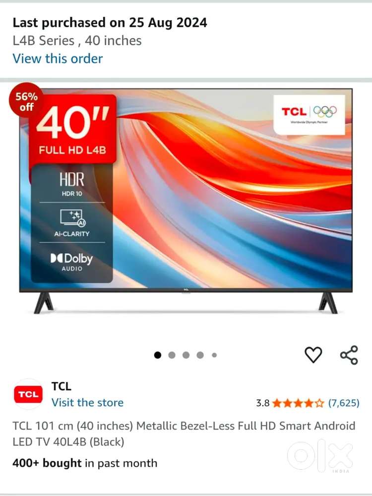 Tcl 40 inch bazelless smart Android led tv