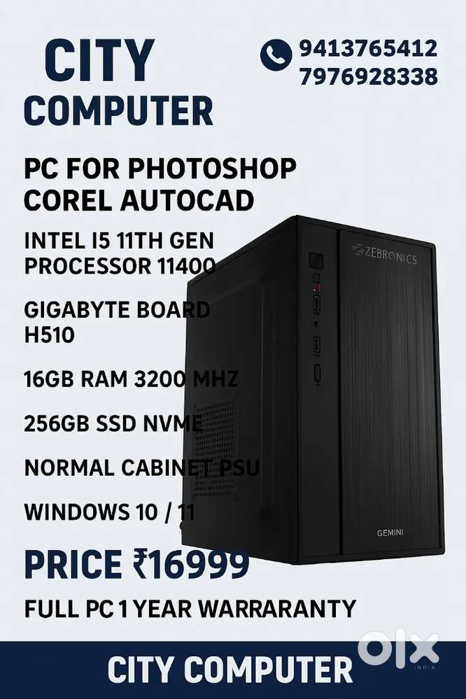 PC For Office Home Work i5 11th Gen 16GB Ram 256gb SSD WD NVME