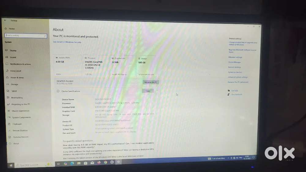 i5 computer 250gb ssd. 6gb ram 500gb hdd and computer table