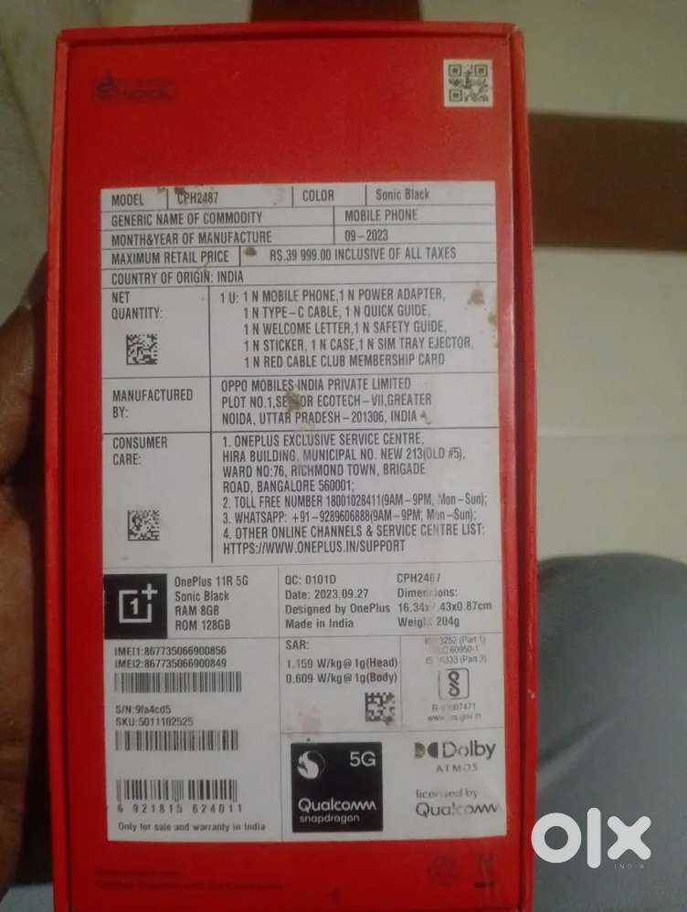One plus 11r 5 g 8gb rom 128