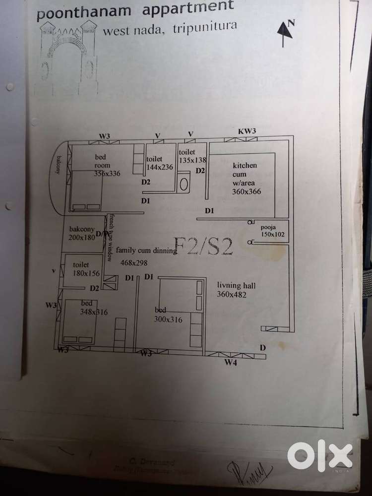 3 BHK for ent near tripunithura temple