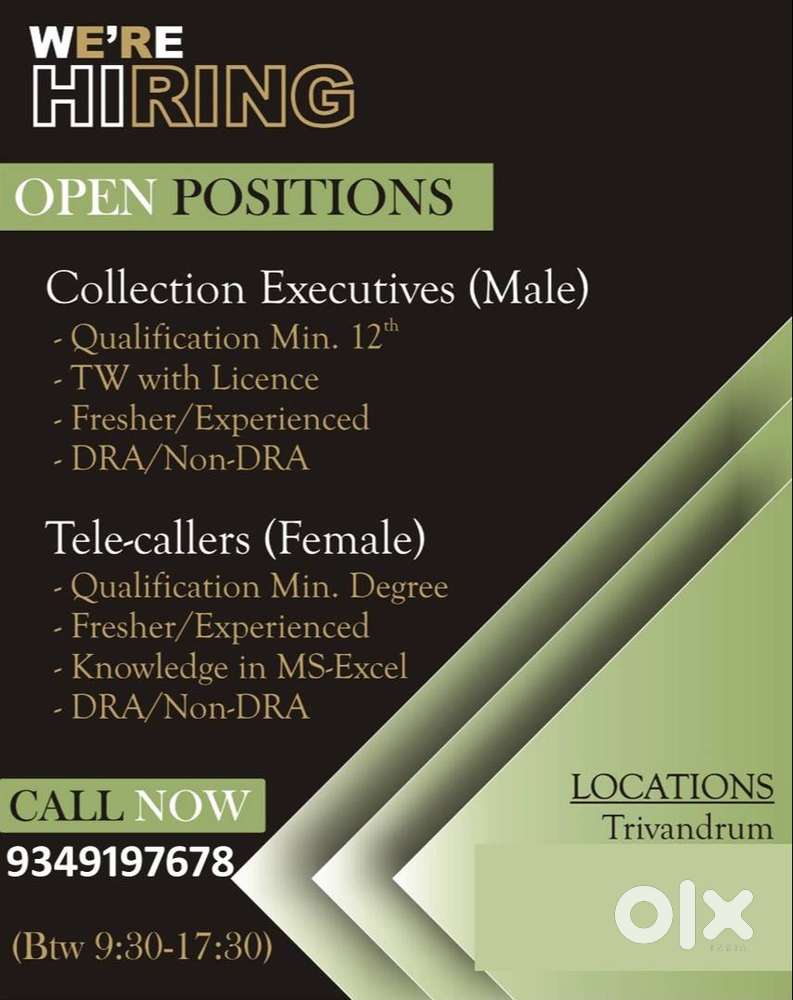 Collection Executive & Tele Caller required in Trivandrum