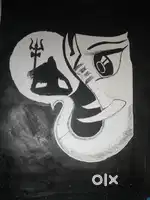 Sketch of lord ganesha and painting of shiva