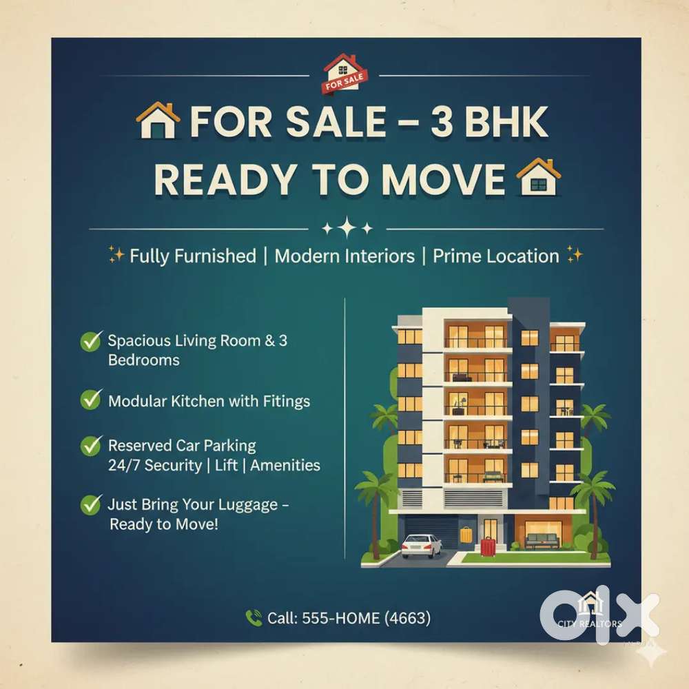 3bhk well furnished  Ready to move  Prime location