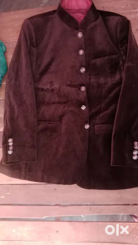 Men  Slim Fit Velour Bandhgala Blazer (Maroon_XL)