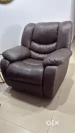 Recliner sofa, one seater, faux leather- Brown