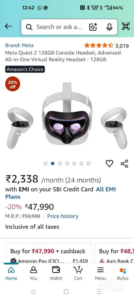 Meta quest 2 VR gaming headset with 2 controllers