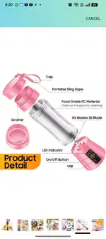 SHAYONAM Portable Blender, USB Rechargeable Mini Juicer