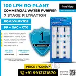 New 100 LPH Commercial RO Plant Water Purifier with 7-Stages Filter