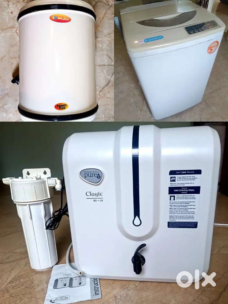 Bajaj 25 L water heater, Pureit Water Purifier, Godrej Washing Machine
