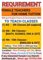 Male & Female Teacher Required For Home Tuition