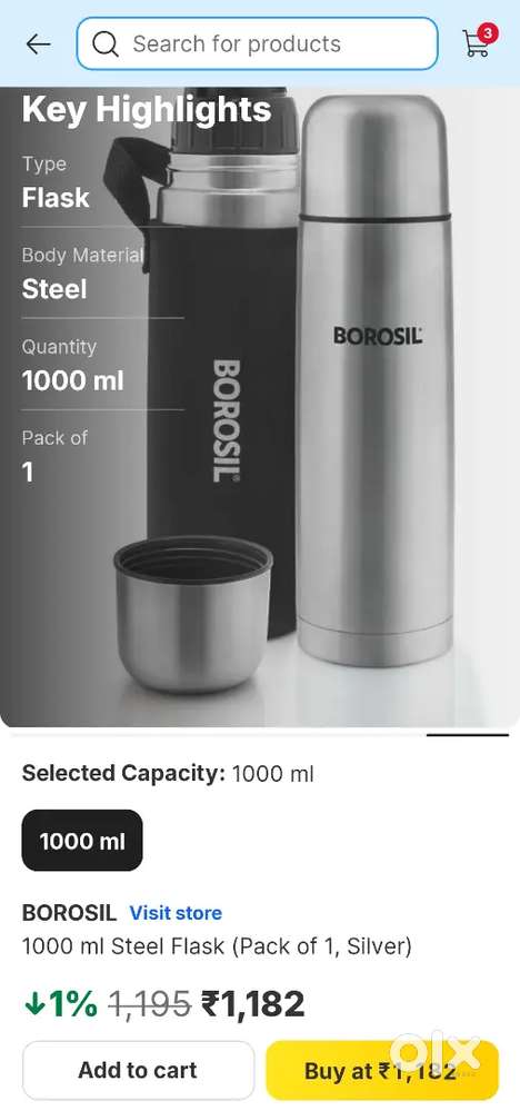 BOROSIL THERMOSTEEL BOTTLE 1000ML