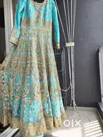 elegant blue and gold embellished anarkali gown
