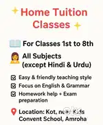 Home Tuition for Classes 1st to 8th- All Subjects(except Hindi & Urdu)