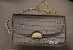 Mango Black Croc-Embossed Sling Bag with Gold Chain (Like New!)