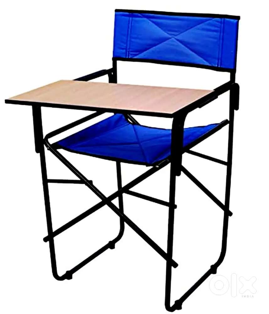 Steel Folding Study Chair With Writing Pad, Space Saving & Adjustable