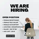 Female Receptionist & Telecaller (Data Entry / Taxi Booking)
