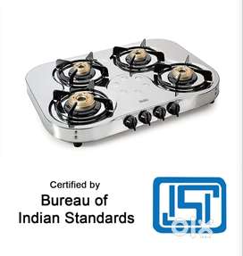 Glenn 4 Burner SS Gas Stove Extra Wide 1 High Flame 3 Brass Burner