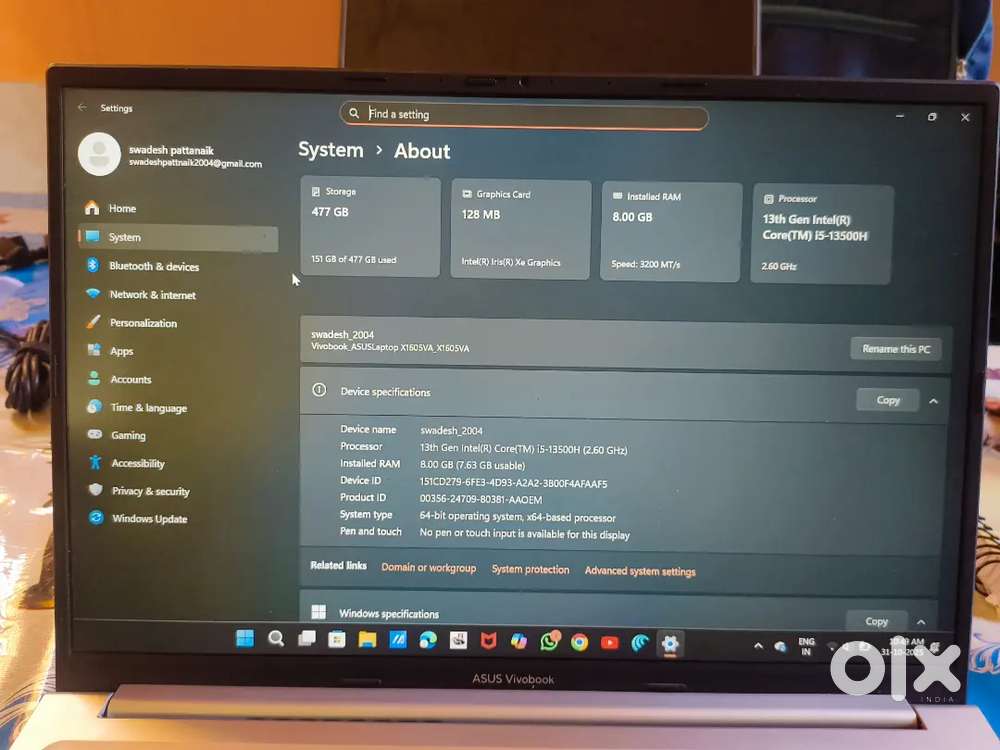 Asus vivo book 16x i5 processor, warranty 18/08/2026