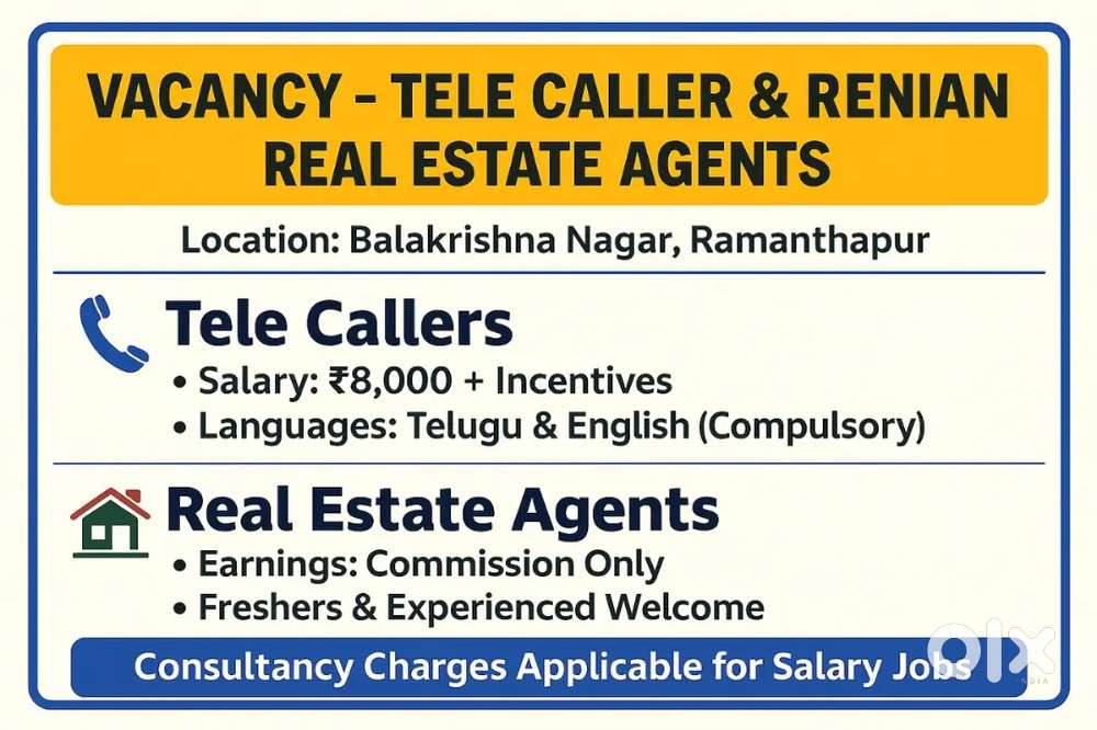Female Tele Callers Wanted For Real Estate Agent Hyderabad