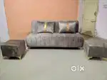 Brand New Premium Futon Sofa Bed Set with 2 Ottomans & 2 Pillows