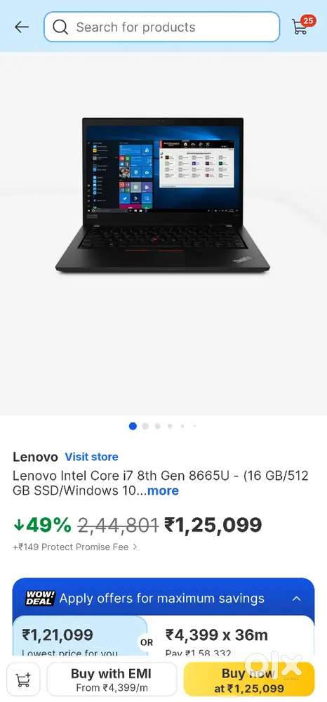 Lenovo Intel Core i7 8th Gen 8665U (16GB/256GB SSD/Windows11Pro...more