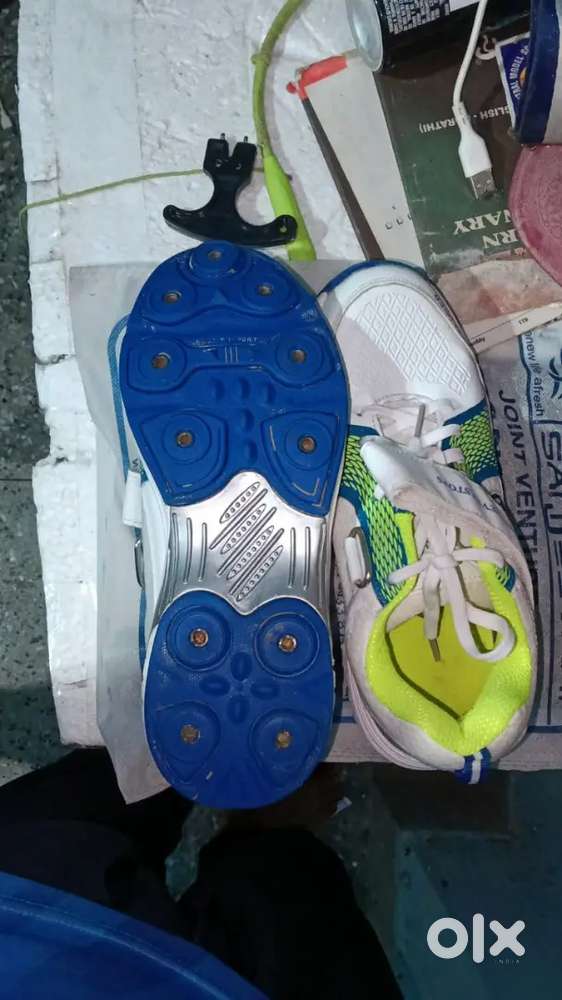 Cricket Spikes white,green and blue colour combination Size 6