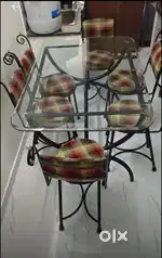 Imported glass dining set worth 27k, Bar Chair, Baby  cot & Manual Car