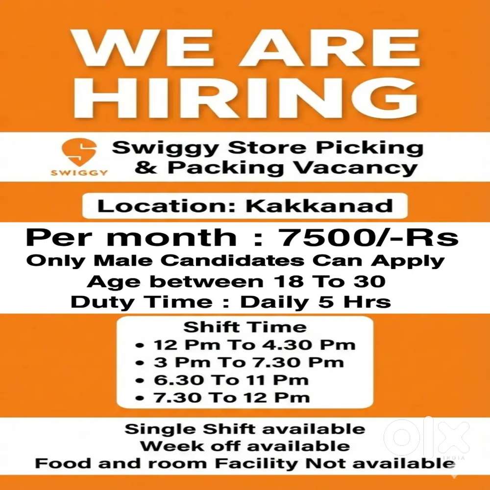 Kakkanad swiggy Packing Picking Vacancy