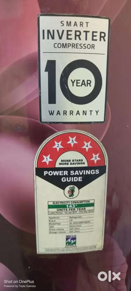 LG 5 star fridge inverter one 235 liter
